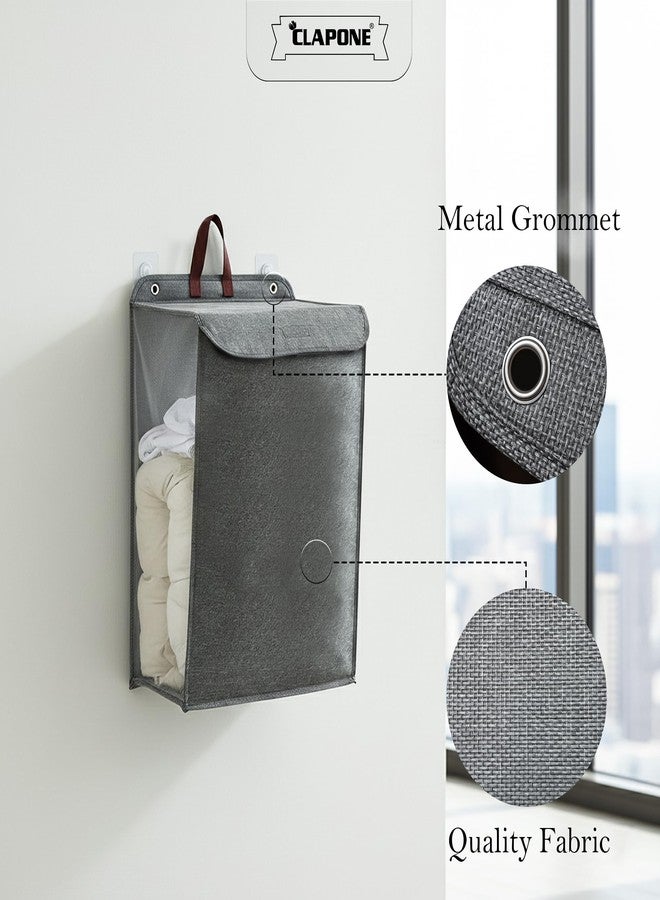 CLAPONE Wall Hanging Laundry Basket Collapsible Laundry Hamper with Handle & Laundry Balls Foldable Space-Saving Dirty Clothes Organizer for Bathroom & Bedroom (Grey, Large) - Image 4